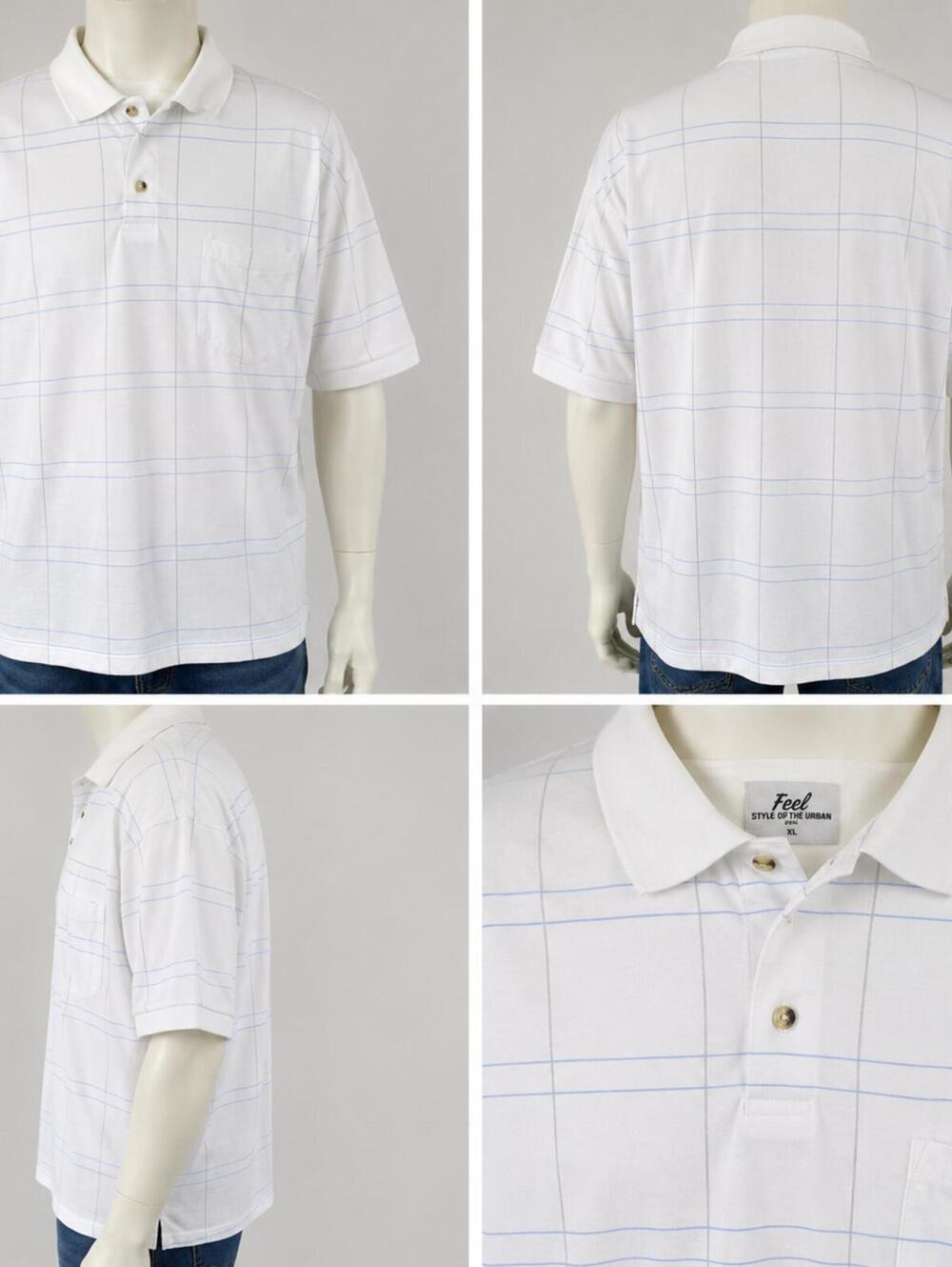 Feel Style of the Urban Men's White Striped Polo Shirt Short Sleeve - XXXL